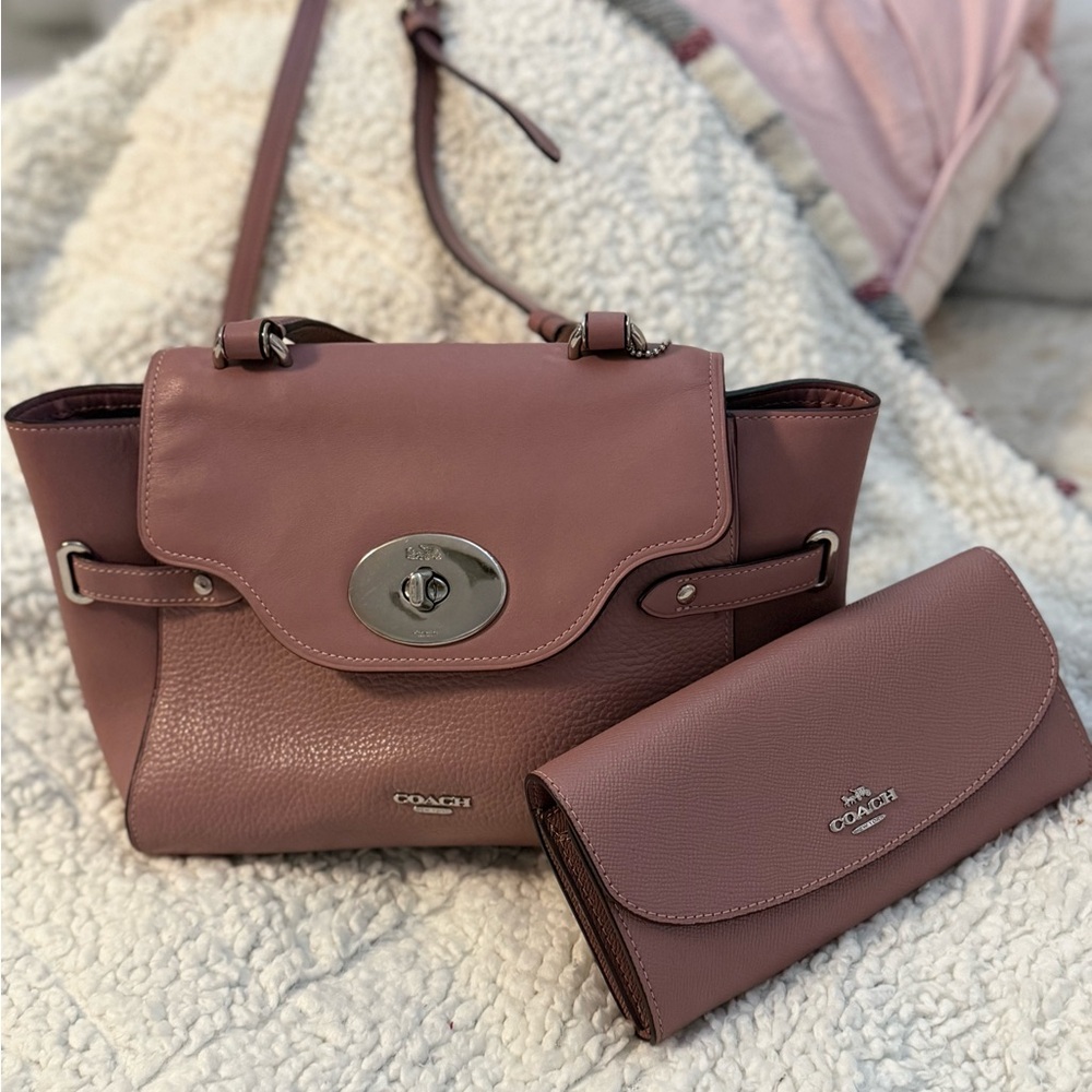 ✨Coach “New York” Dusty Rose Leather Shoulder Bag and Matching Wallet✨ EUC ✨
